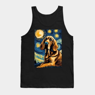 Bloodhound Dog Breed Painting in a Van Gogh Starry Night Art Style Tank Top